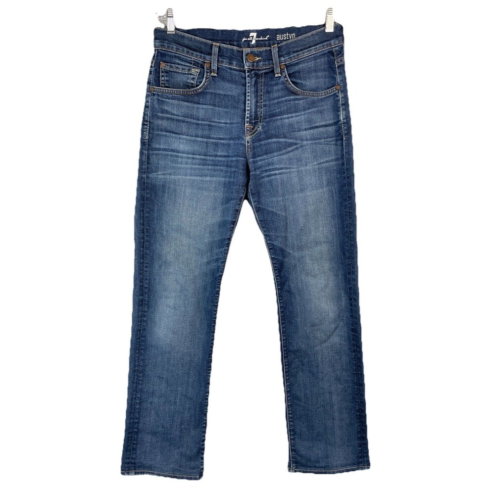 7 For All Mankind Men 31 Jeans Austyn Relaxed Straight Medium Wash Stretch USA